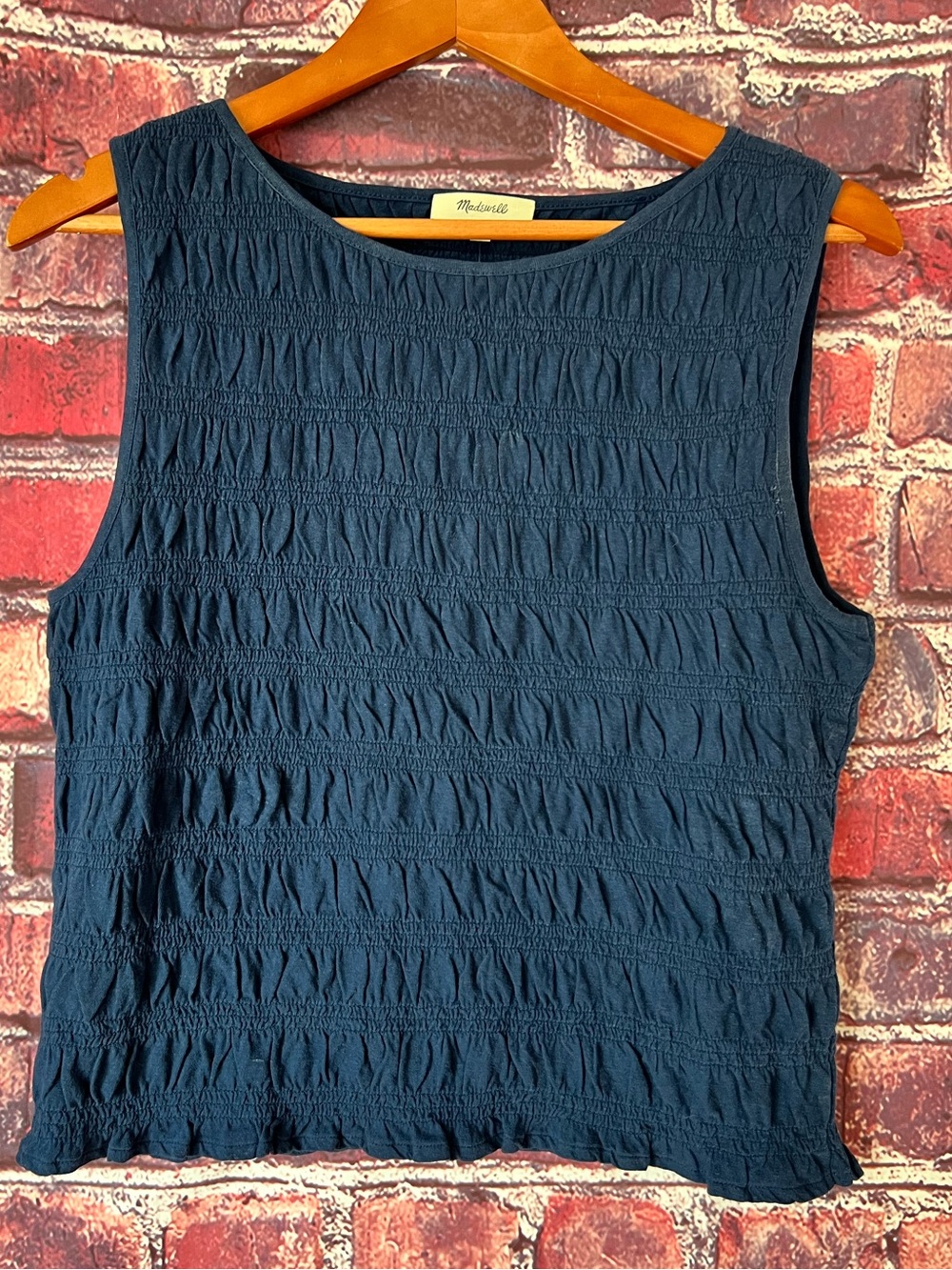 Madewell Smocked Boatneck Tank Top Indigo Blue NWT